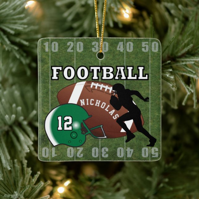 Football Player Touchdown - Green Ceramic Ornament (Tree)