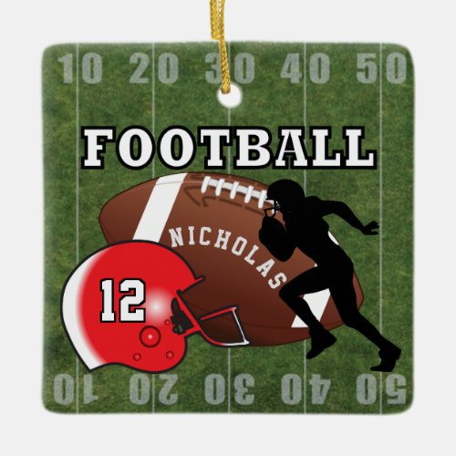 Football Player Touchdown _ Red Ceramic Ornament