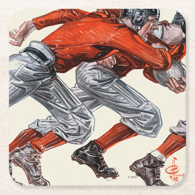 Football Players Square Paper Coaster (Front)