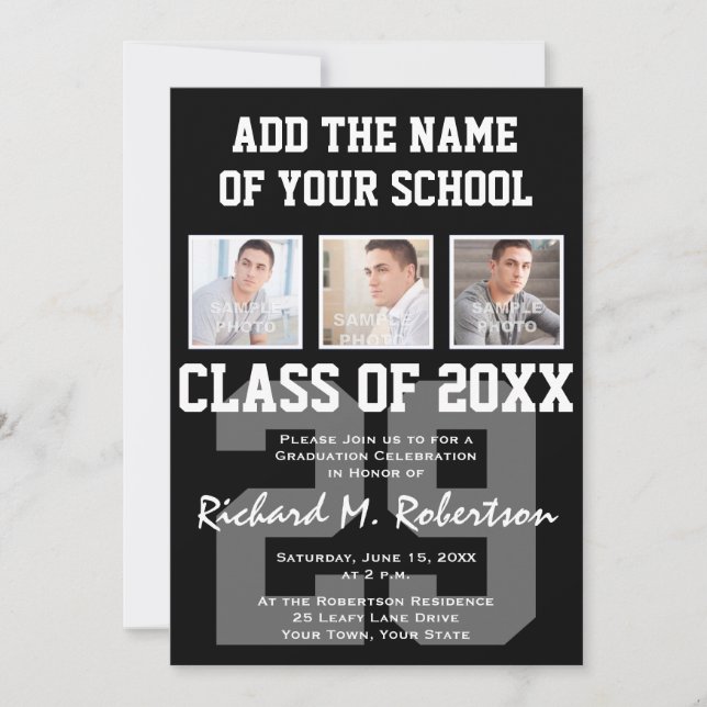 Football Player's Team Number Athlete's Graduation Invitation (Front)