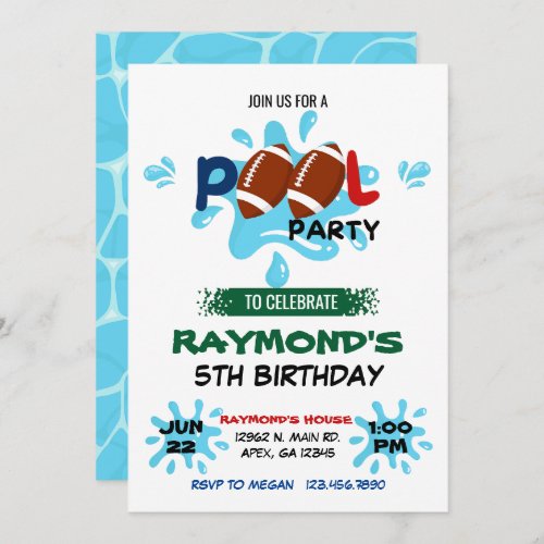 Football Pool Party Birthday  Invitation