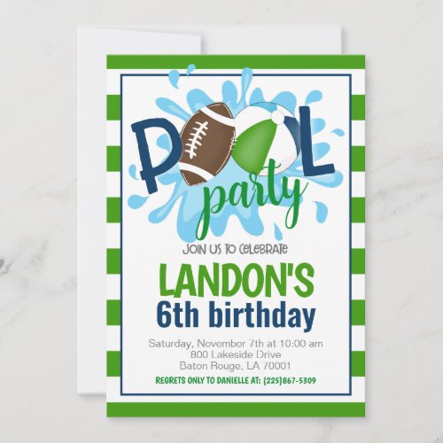 Football Pool Party Birthday Invitation