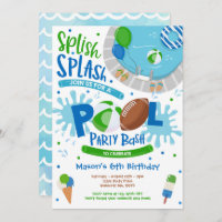 Football Pool Party Splish Splash Pool Birthday Invitation