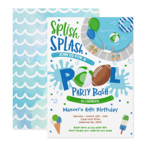 Football Pool Party Splish Splash Pool Birthday Invitation