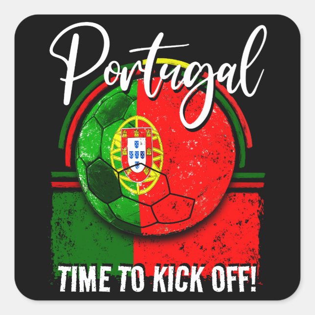 Football Portugal Flag, Distressed Flag Green Red Square Sticker (Front)