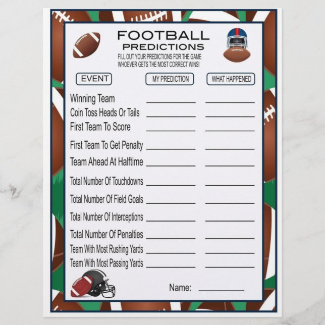 Football Predictions Football Party Game For Kids Letterhead (Front)