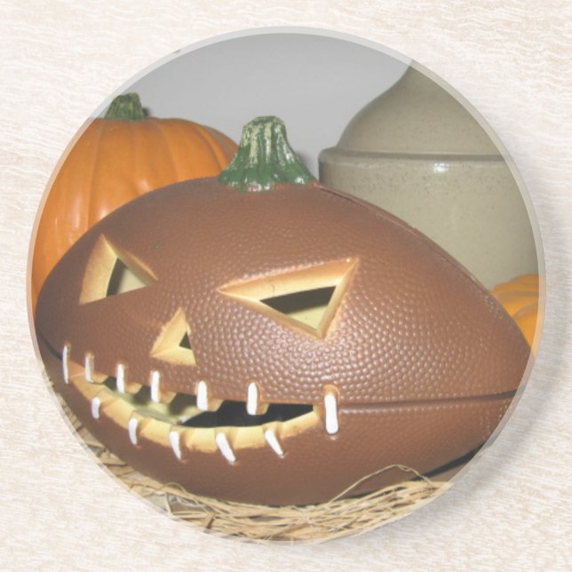 Football Pumpkin Sandstone Coaster (Front)