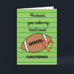 Football Pun Husband Birthday Card<br><div class="desc">A personalized football birthday card for husband featuring a football and heart on the front with a place for you to add his name. The inside card message has a football pun birthday message, which can also be personalized if wanted. A unique football birthday card for him especially for football...</div>