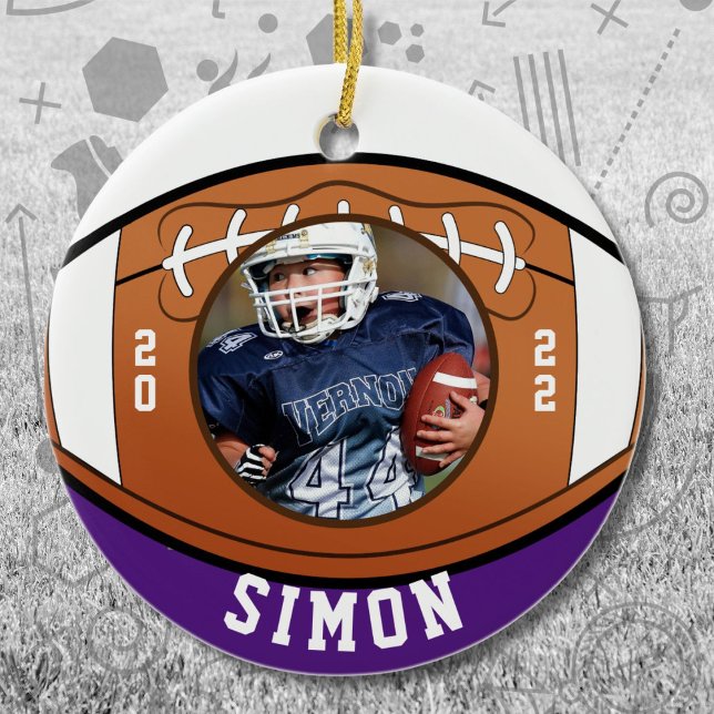 Football Purple White Team Colors Ceramic Ornament (Creator Uploaded)