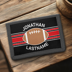 Football - Red and Black Team Colors and Name Trifold Wallet