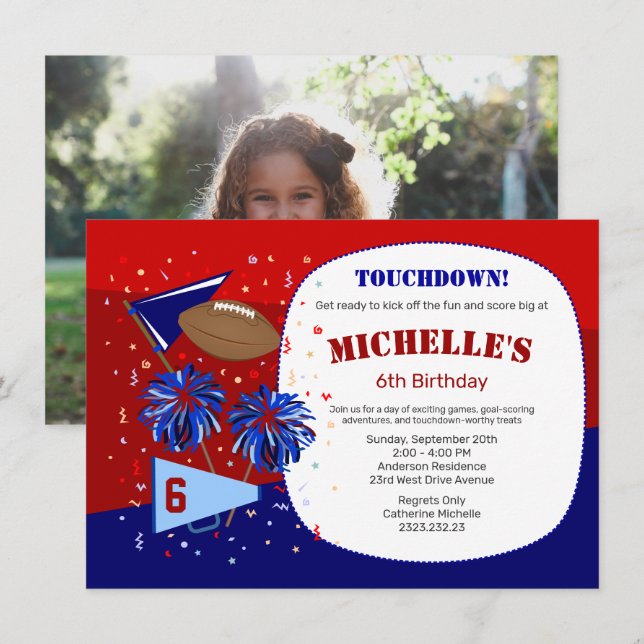 Football Red, White and Blue Birthday Invitation (Front/Back)