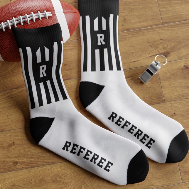 Football Referee Black and White Striped Socks (Hup! Just add your initial to these sporty black and white striped referee socks)