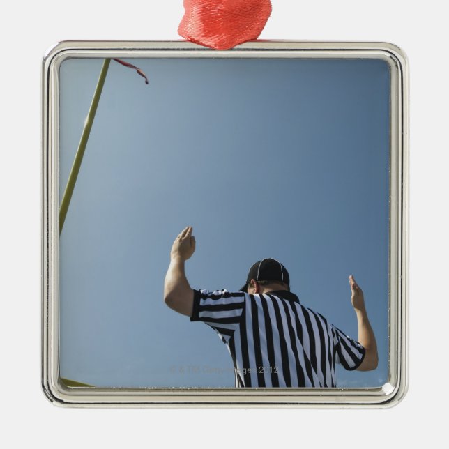 Football referee calling field goal metal ornament (Front)