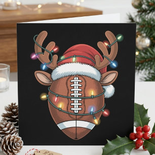 Football Reindeer Santa Hat Christmas Design Holiday Card
