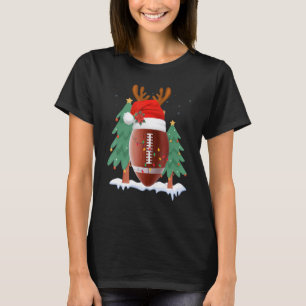 Football Reindeer Santa Hat Christmas Winter Seaso T-Shirt
