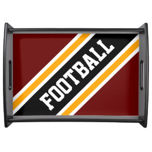FOOTBALL Retro Deep Red Black Orange Stripes Serving Tray
