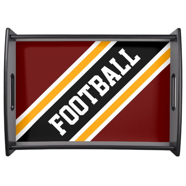 FOOTBALL Retro Deep Red Black Orange Stripes Serving Tray (Front)
