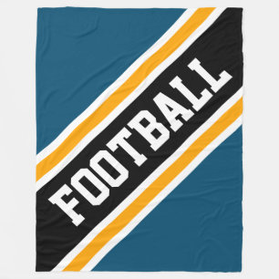FOOTBALL Retro Teal Diagonal Black Orange Stripes Fleece Blanket