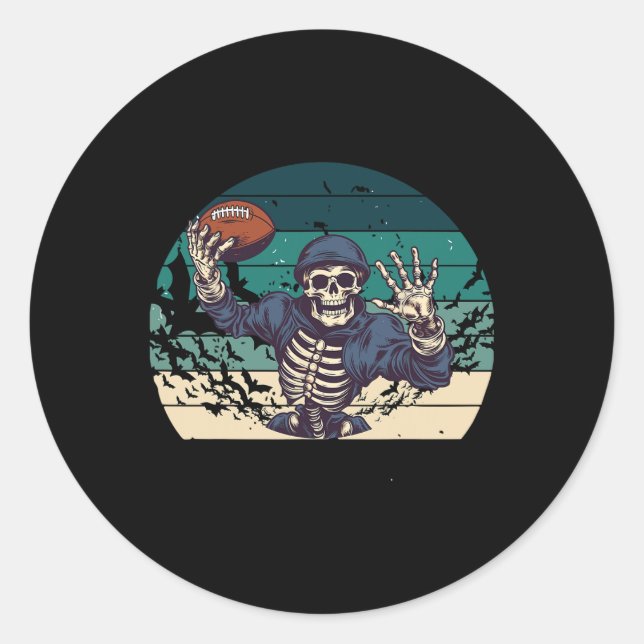 Football Retro Vintage Halloween Skeleton  Classic Round Sticker (Front)