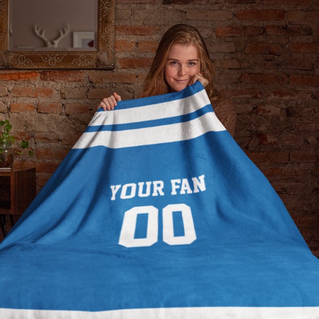 Football Royal Blue & White Personalized Fleece Blanket (Creator Uploaded)