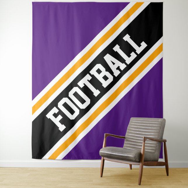FOOTBALL Royal Purple Orange Black Slant Stripes Tapestry (In Situ)
