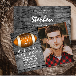 Football Rustic Photo Graduation Announcement