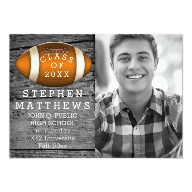 Football Rustic Photo Graduation Announcement