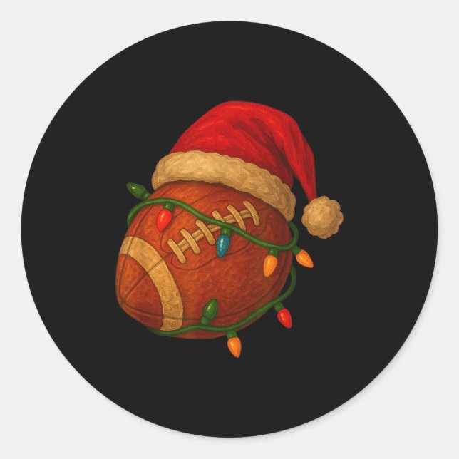 Football Santa Christmas Lights Xmas Men Boys Kids Classic Round Sticker (Front)
