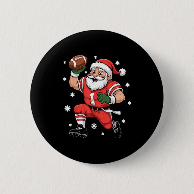 Football Santa Claus Lineman Christmas Quarterback Button (Front)