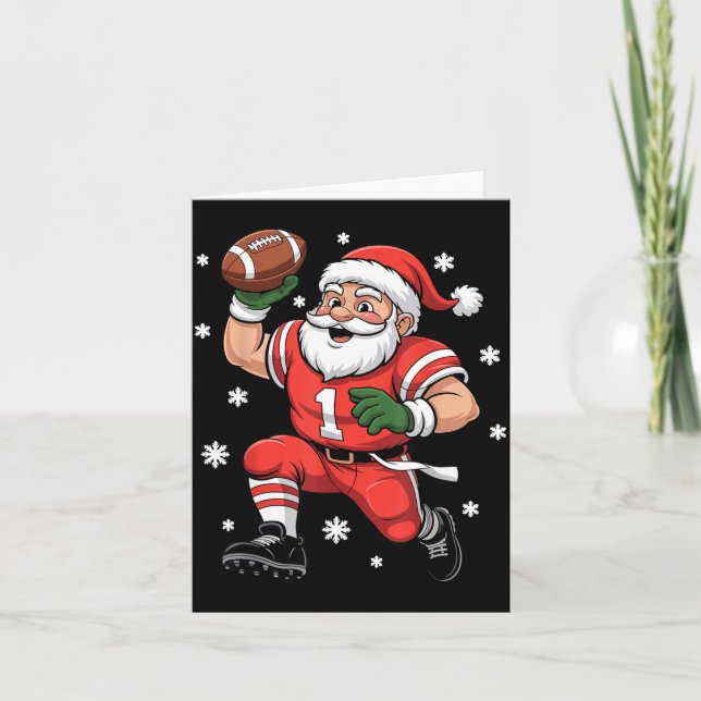 Football Santa Claus Lineman Christmas Quarterback Card (Front)