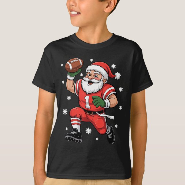 Football Santa Claus Lineman Christmas Quarterback T-Shirt (Front)