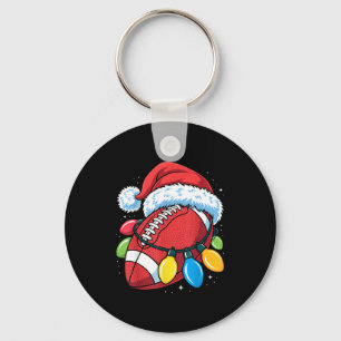 Football Santa Hat Christmas Lights Festive Touchd Keychain