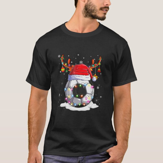 Football Santa Hat Reindeer Football Pajamas Men B T-Shirt (Front)