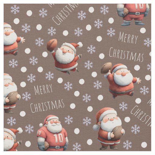 Football Santa on Coffee Brown Fabric