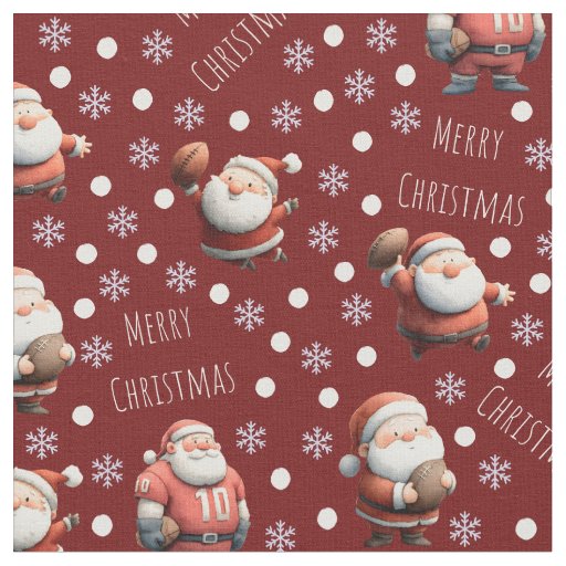 Football Santa on Dark Red Fabric