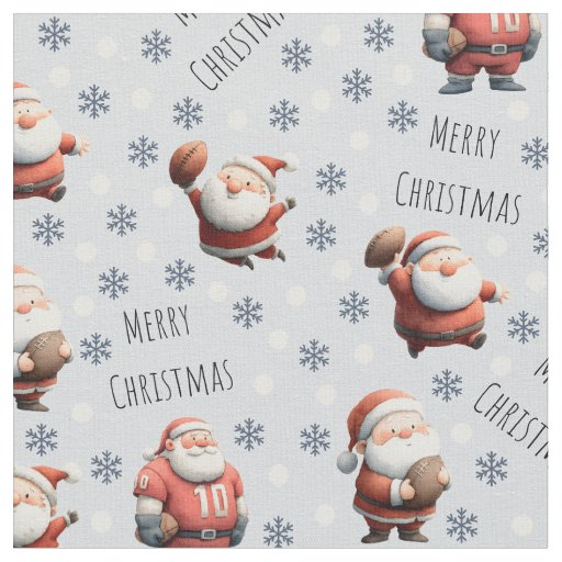 Football Santa on Pale Blue Fabric