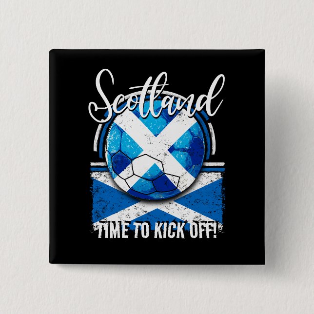 Football Scotland Flag, Distressed Soccer Ball Button (Front)