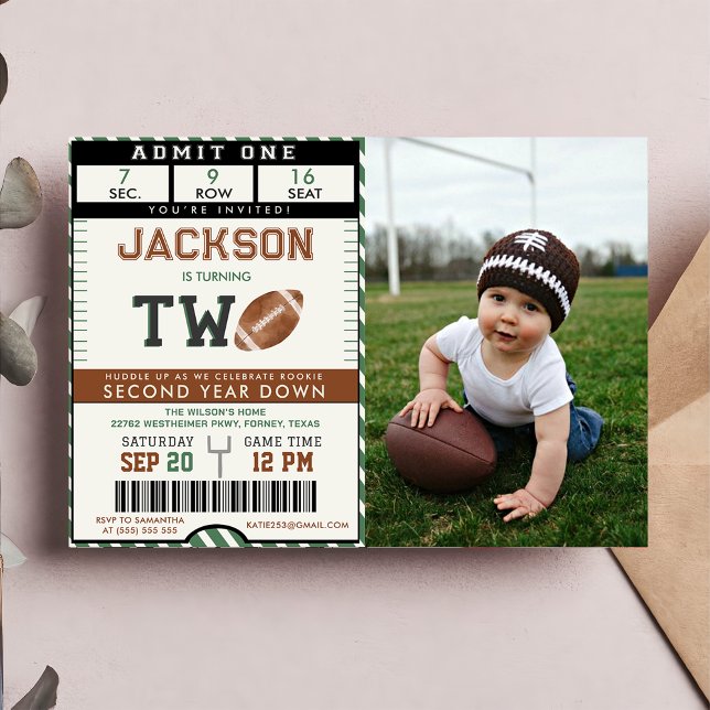 Football Second Down 2nd Birthday Photo Invitation (Creator Uploaded)