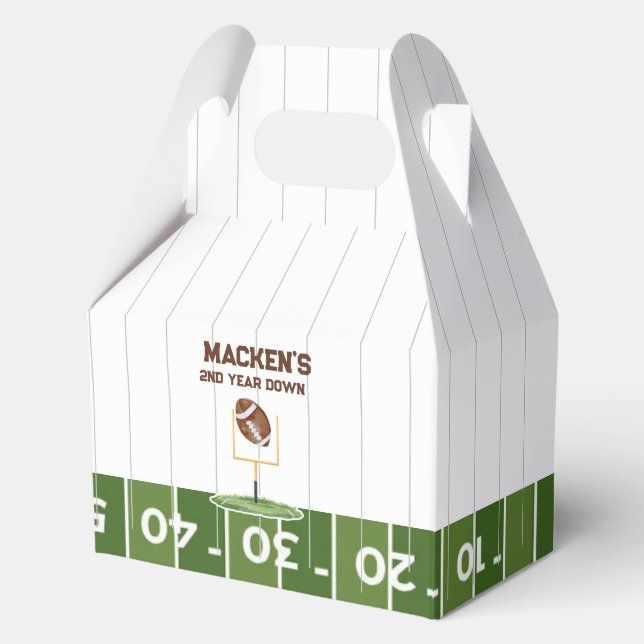 Football second year down boy birthday favor boxes (Front)