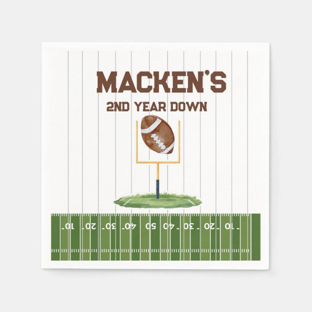 Football second year down boy birthday napkins (Front)