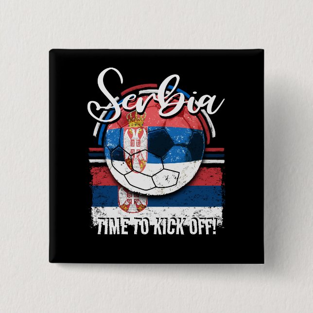 Football Serbia Flag, Serbian Soccer Team Button (Front)
