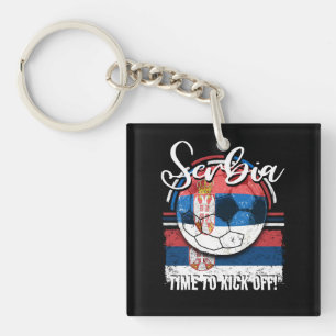 Football Serbia Flag, Vintage Soccer Ball Keychain