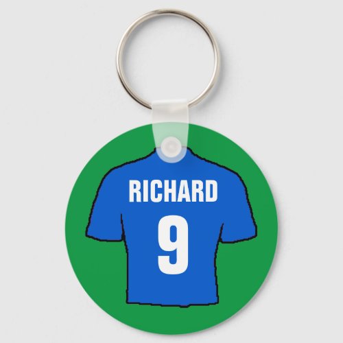 Football shirt design in blue keychain