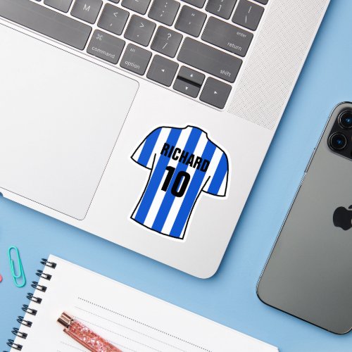 Football shirt design in Blue  White Stripes Sticker