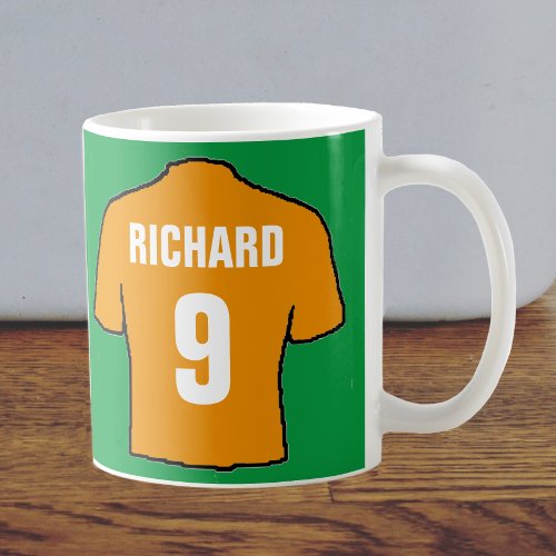 Football shirt design in old gold coffee mug