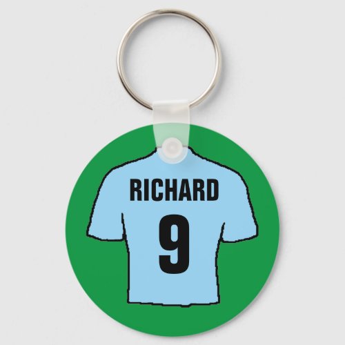 Football shirt design in sky blue keychain