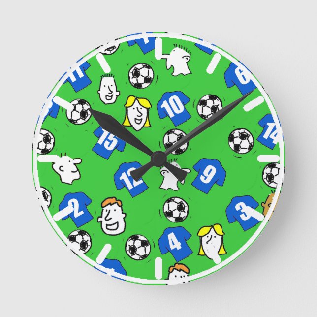 Football Shirt Design with Blue Shirts Round Clock (Front)