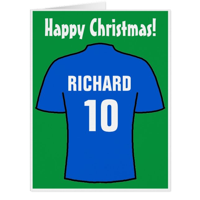 Football Shirt in Blue Christmas Card (Front)