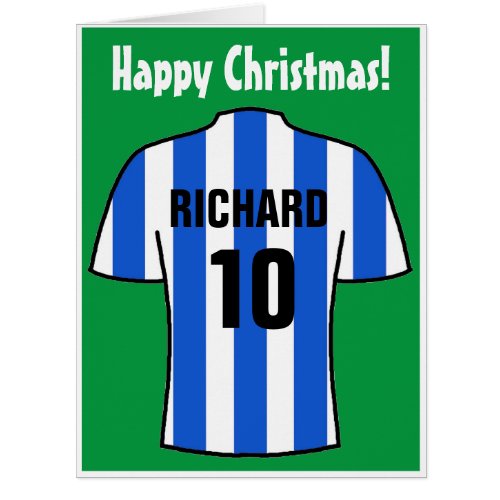 Football Shirt in Blue Stripes Christmas Card