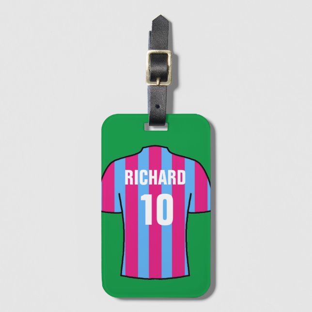 Football Shirt in Claret & Blue Luggage Tag (Front Vertical)